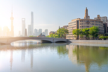 Fototapeta na wymiar financial district in Shanghai in morning