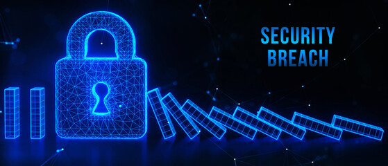 Security breach. Cyber security virus attack and breach. 3d illustration
