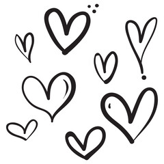 Doodle Hearts, hand drawn love hearts. Vector illustration.