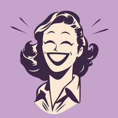 funny retro cartoon illustration of a smiling woman - 663678900