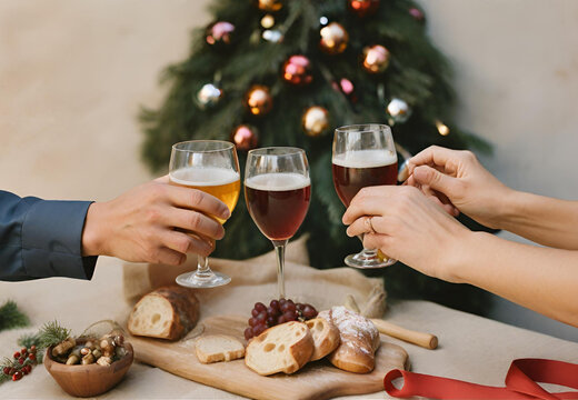 Celebrating Christmas Together, 
Romantic Christmas Cheers, 
Couple's Sparkling Christmas, 
Christmas Happiness with Champagne