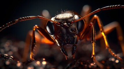 Close up portrait of a ant macro shot on a dark background