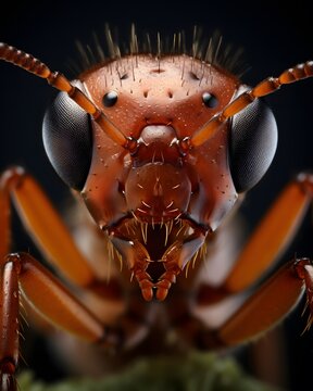 Close up portrait of a ant macro shot on a dark background