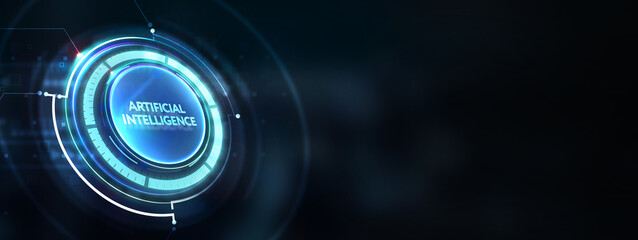 Artificial intelligence (AI), machine learning and modern computer technologies concepts. 3d illustration