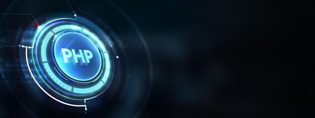 Business, Technology, Internet and network concept. PHP abbreviation. Modern technology concept. 3d illustration