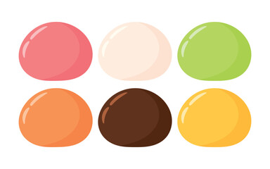 Mochi Daifuku Flavors Set Collection for Japanese Dessert Animated Cartoon Vector Illustration