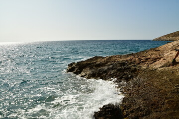 Fototapeta na wymiar rocky coast kalymnos island greece sumer sun aegean