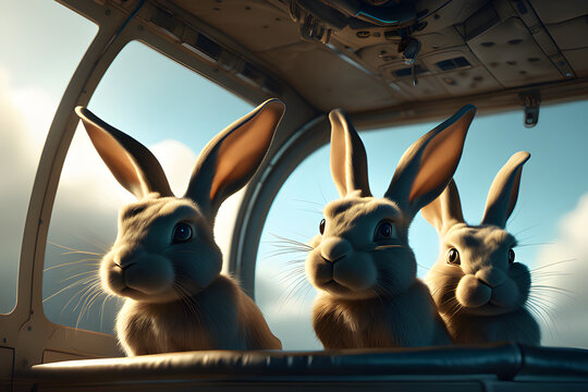 Draw three rabbits in an airplane. generative ai