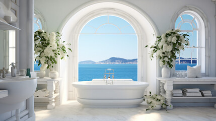 View of bathroom in Mediterranean style with arch