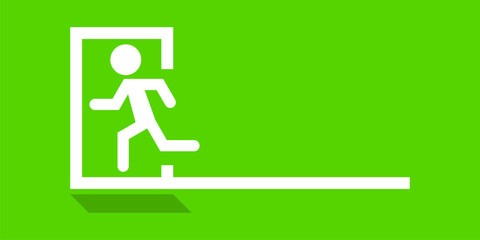 White escape emergency exit icon on green background flat vector design