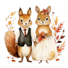 watercolor autumn couple wedding woodland  clipart