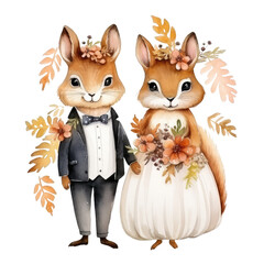 watercolor autumn couple wedding woodland  clipart