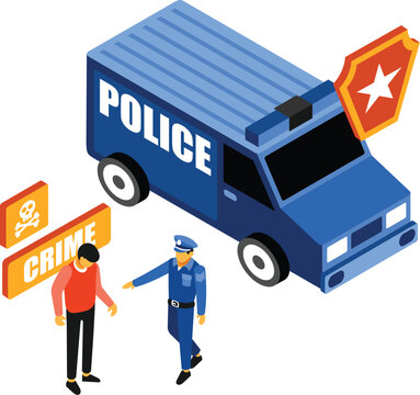 Isometric Police Catch A Criminal Vector Illustration
