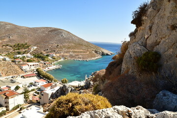 vlichadia bay from climbing rock above kalymnos greece