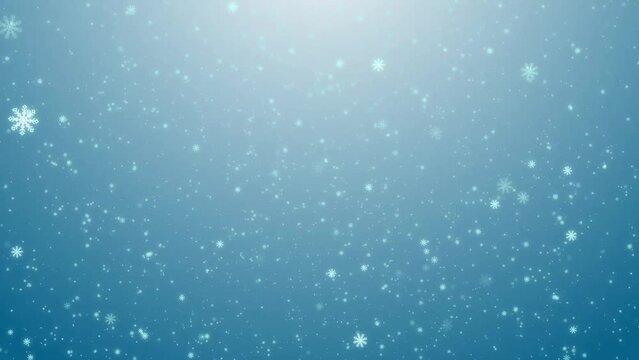 Painted snowflakes fall on a light blue gradient background. Animation background for the holidays Christmas and New Year.