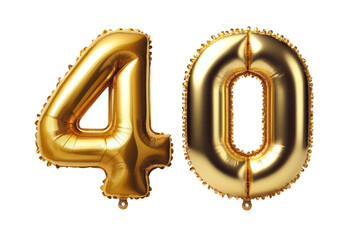 40 number forty font golden balloon isolated on white transparent background, PNG - obrazy, fototapety, plakaty