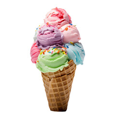 Delicious  Cone Ice Cream with a variety of flavor. Food and Desserts Photography. Ai generative.