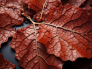 Fototapeta premium Organic geometry red veins and leaves focus on joints generative ai
