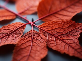 Organic geometry red veins and leaves focus on joints generative ai