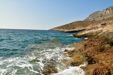 Fototapeta na wymiar rocky coast kalymnos island greece sumer sun aegean