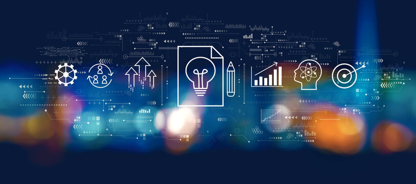 Idea of success theme with blurred city lights at night