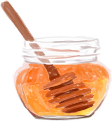 jar of honey and spoon watercolor illustration