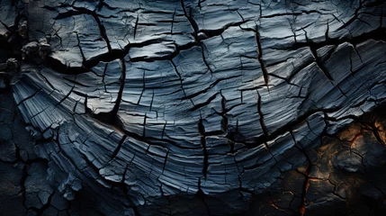 Foto auf Glas Black old texture and background of burning wood coal, charred wood texture, burnt wood background, and blackened wood grain. © Ruslan Gilmanshin