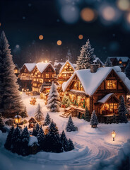 Christmas winter fairy village landscape horizontally and vertically