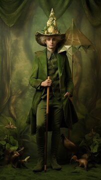 st patricks day, green fairy tale character in a hat