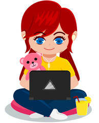 Gen Alpha Girl Using Laptop for Entertainment 