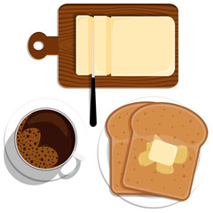 Coffee and Toasted Bread with Butter - Simple Breakfast 