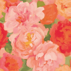 Flowers impressionism colorful artistic repeat pattern in the style of oil painting