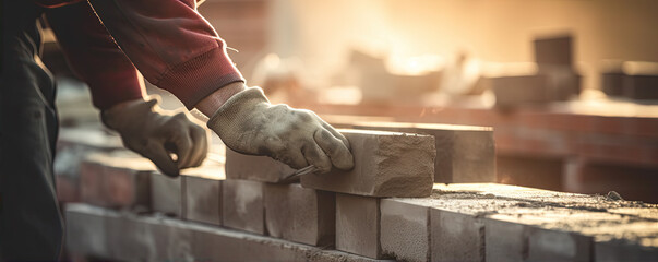 Construction worker stacking bricks on top of each other. generative ai