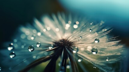 Beautiful dew drops on a dandelion seed macro,dandelion wallpaper background