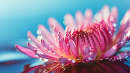 Beautiful drop of water morning dew on petals of pink chrysanthemum flower,beautiful flower wallpaper background