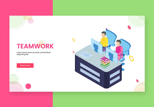 Teamwork Concept Based Landing Page With Business People Working Together At Workplace.