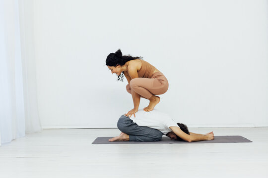 Exercises, meditation, asana, lotus pose, man and woman doing yoga