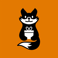 fox is holding birthday gift Logo Cartoon Mascot character vector icon illustration
