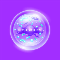 Postbiotics bacteria purple. Good bacterial flora for stomach and intestine for designing dietary supplements healthy nutrition. Biology lactobacillus. Health care immunity support. Vector EPS10.