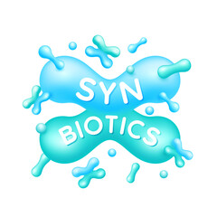 Synbiotics bacteria green blue. Good bacterial flora for stomach and intestine. Biology lactobacillus. Healthcare immunity support. Healthy nutrition. Icon 3D isolated on white background. Vector.