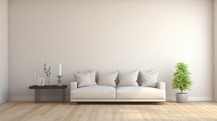 View of white living room in minimal style with sofa