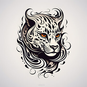 Cheetah tribal tattoo design dark art illustration isolated on white background