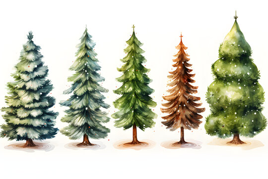 Festive Watercolor Christmas Tree Illustration on a White Background