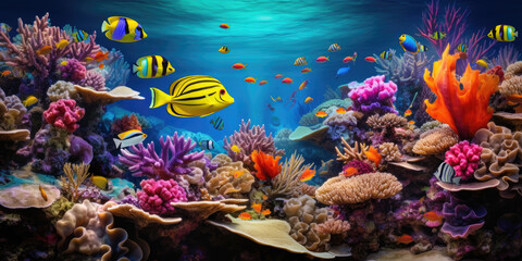 Obraz na płótnie Canvas Beautiful coral reef and colorful tropical fishes