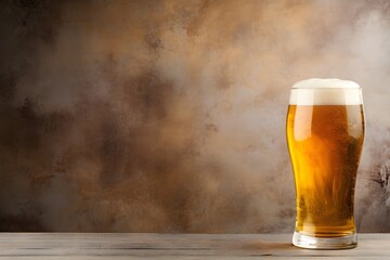 Glass of fresh and cold beer on marble background, minimalistic banner, brewery banner