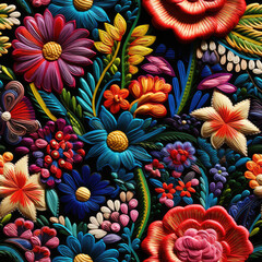 Obraz na płótnie Canvas Embroidery papercut 3d flower repeat pattern