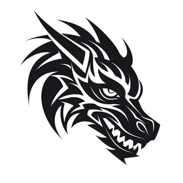 Dragon head tribal tattoo design dark art illustration isolated on white background
