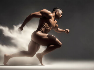 Portrait of a bare muscular man running