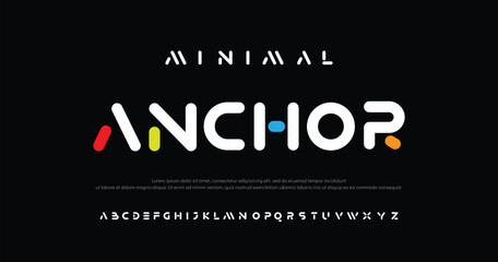 Anchor Modern abstract digital alphabet font. Minimal technology typography, Creative urban sport fashion futuristic font and with numbers. vector illustration