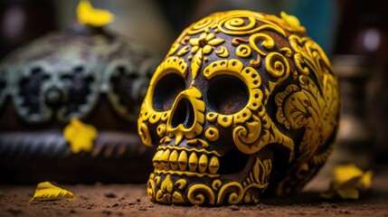 Accessory in the form of a coloring human skull. Halloween or day of the dead concept.